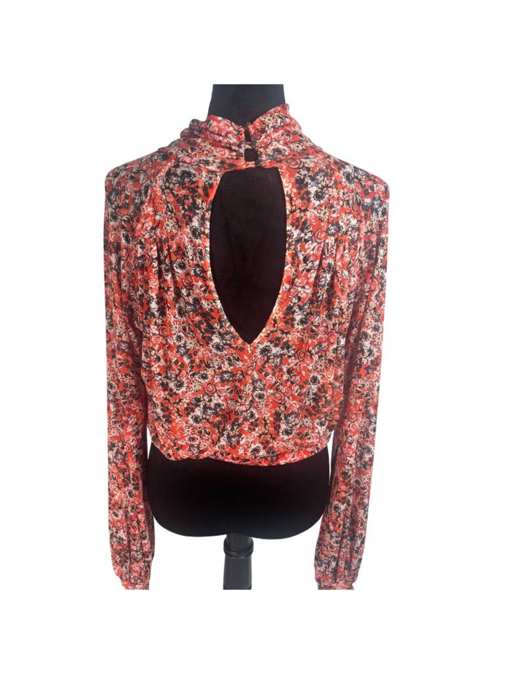 Free People All Dolled Up Floral Mesh Mock Neck Open Back Top M